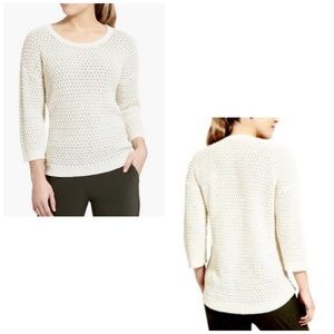 ATHLETA Seychelles Ivory Off White  Knit 3/4 Sleeve Sweater Size Medium